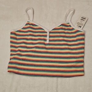 BCI Girls XL Multicolor Striped Henley Cami Sleeveless Top Button Accent